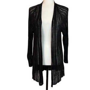Tahari Womens 100% Linen Black Lightweight Knit Open Cardigan Boho Whimsigoth 1X